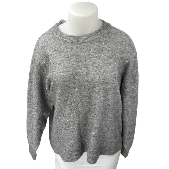 NEW H&M Womens Gray Metallic Sequin Long Sleeve Crew Neck Sweater Top Size XXL - Picture 1 of 4
